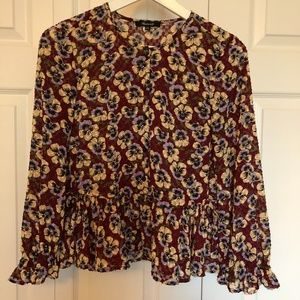 Madewell XXS Floral 3/4 Sleeve Sheer Blouse